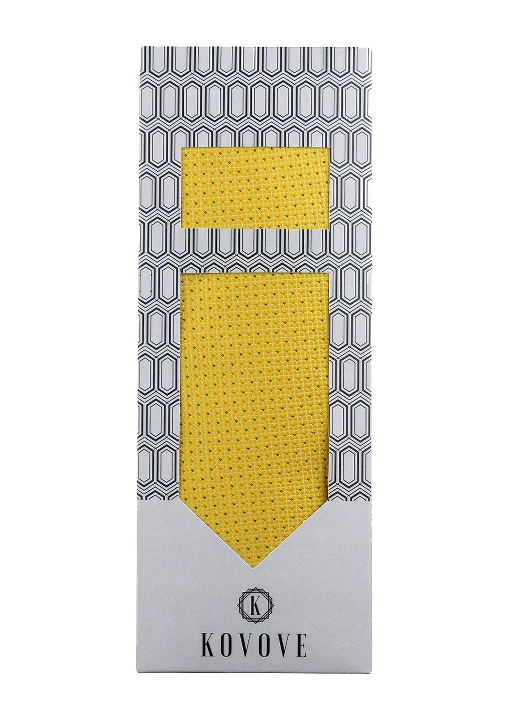 kovove yellow printed neck tie & pocket square accessory gift set