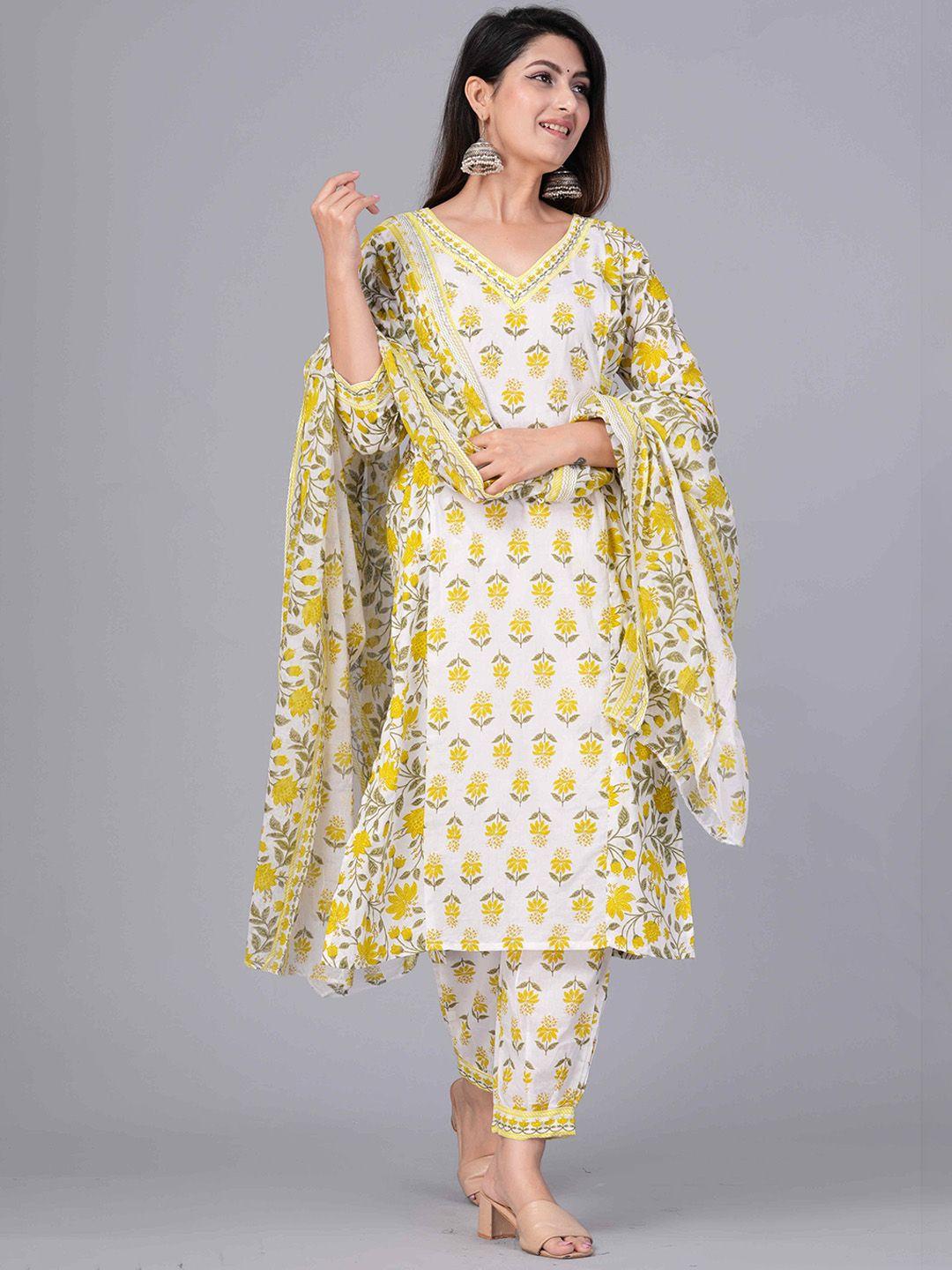 kpf ethnic motifs printed regular pure cotton kurta with trousers & dupatta