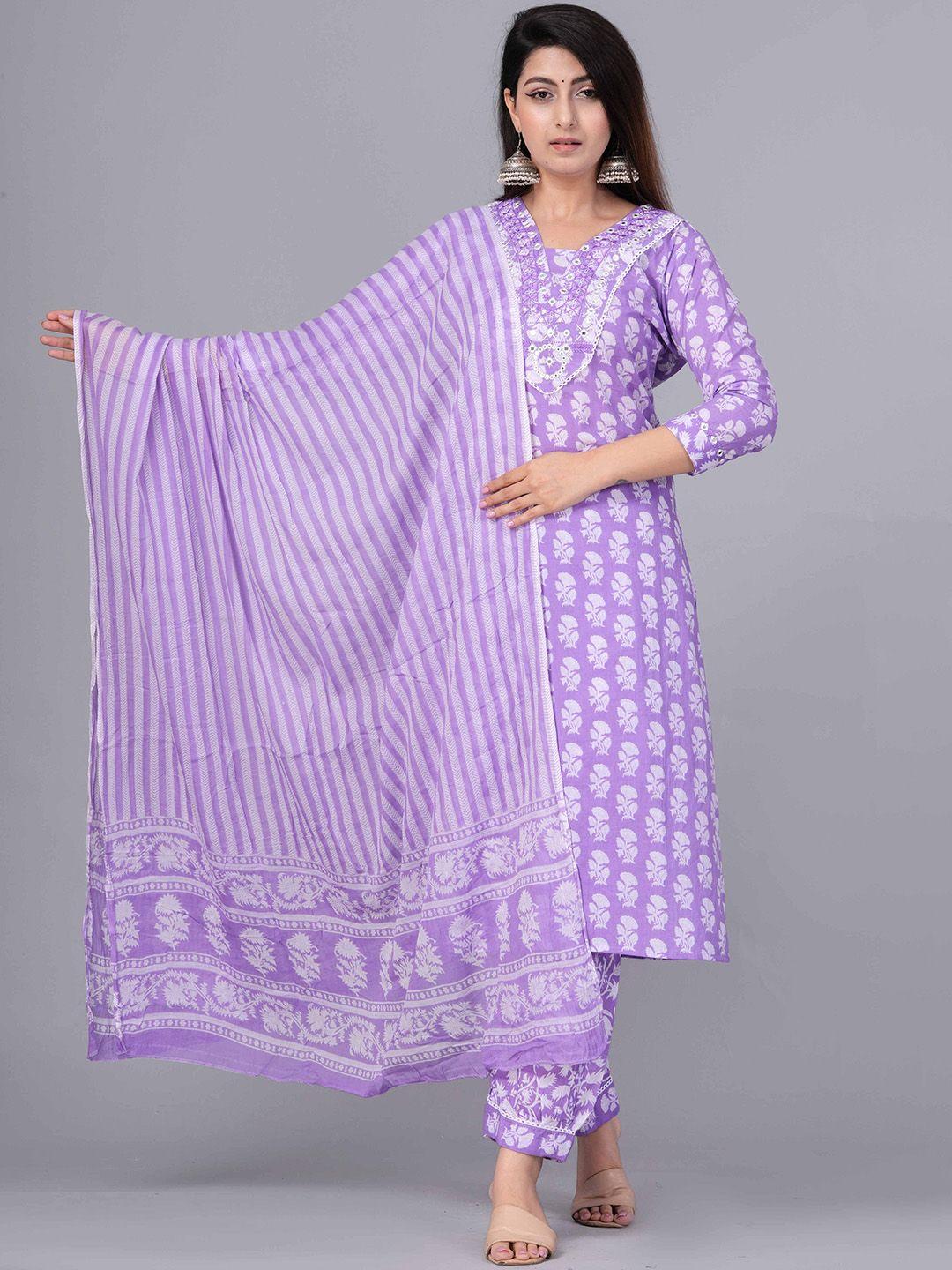 kpf ethnic motifs printed regular pure cotton kurta with trousers & dupatta