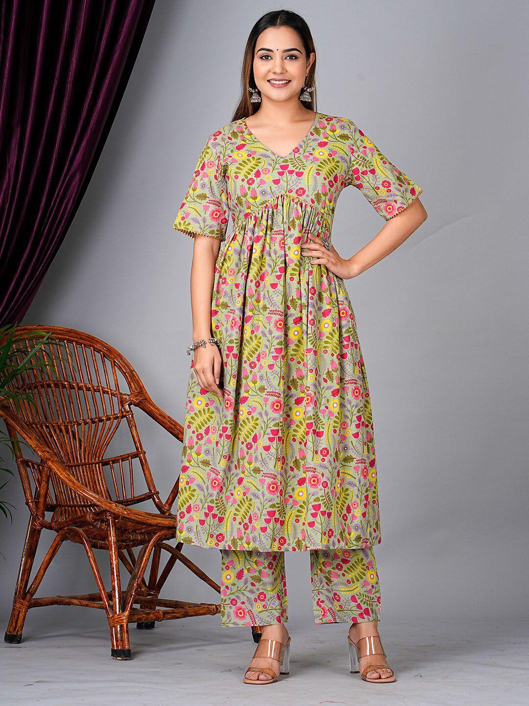 kpf floral printed empire pure cotton kurta with palazzo