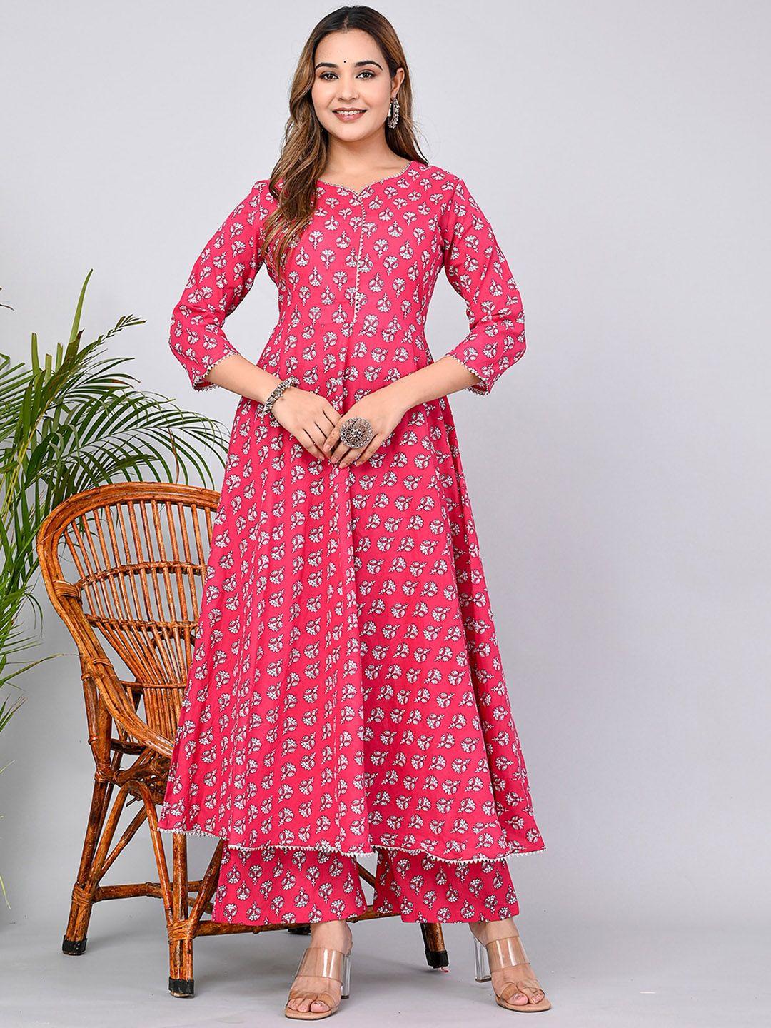 kpf floral printed regular gotta patti pure cotton kurta with palazzos