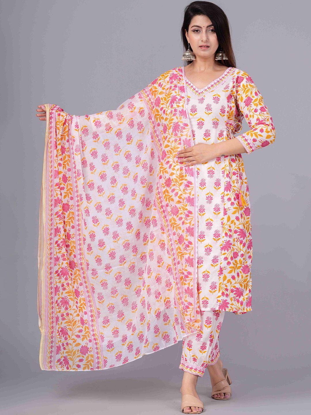 kpf floral printed regular pure cotton kurta with trousers & dupatta