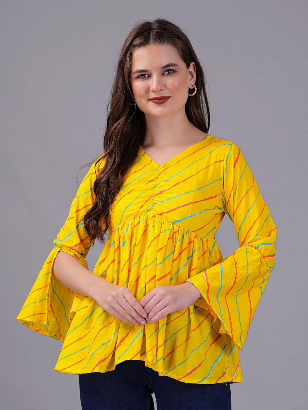 kpf yellow print bell sleeve cotton empire top