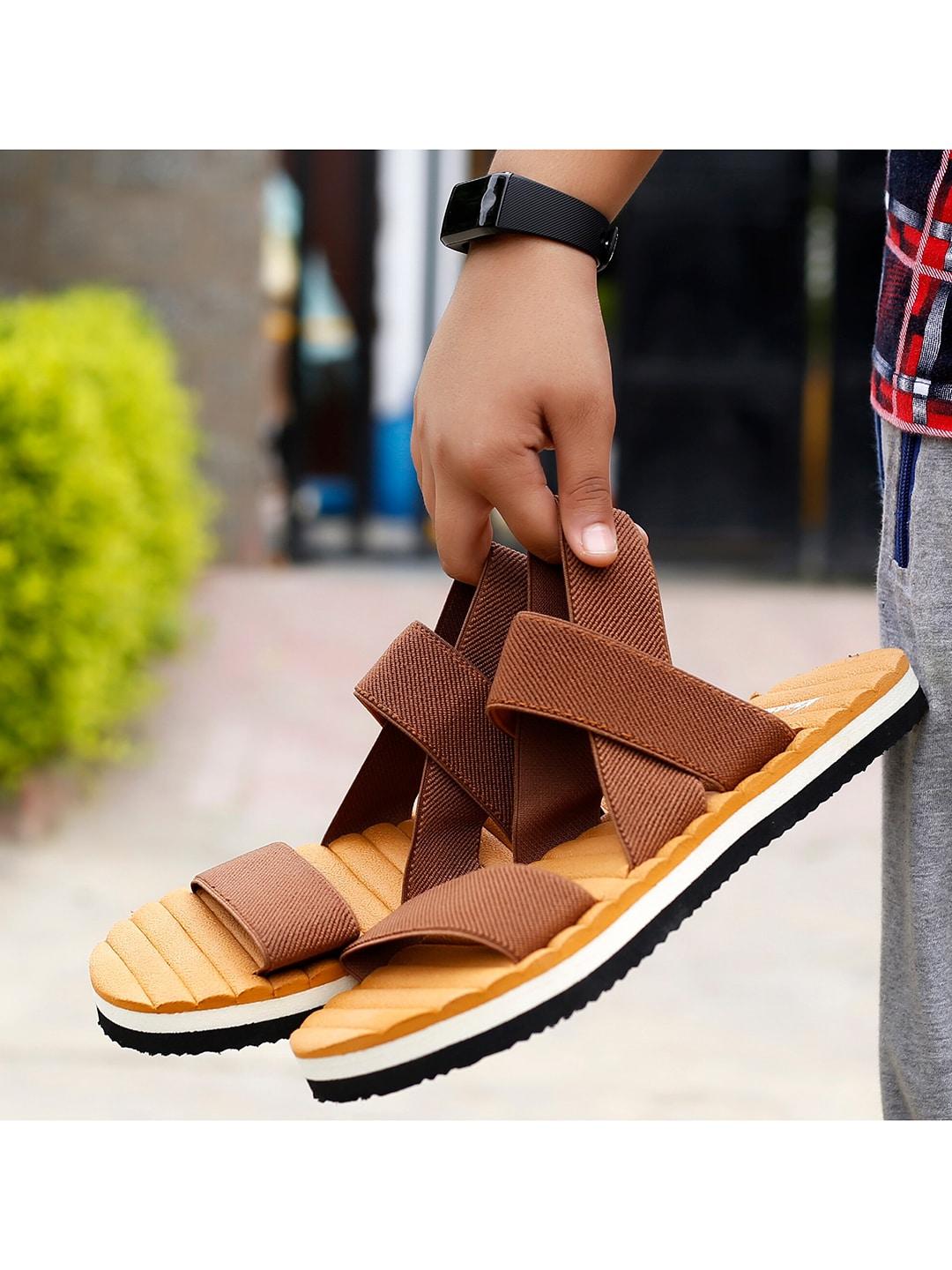 kraasa men orange & brown comfort sandals