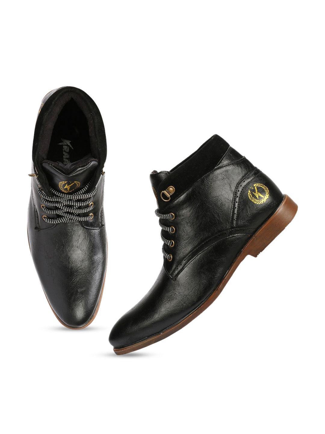 kraasa men black patterned mid-top boots