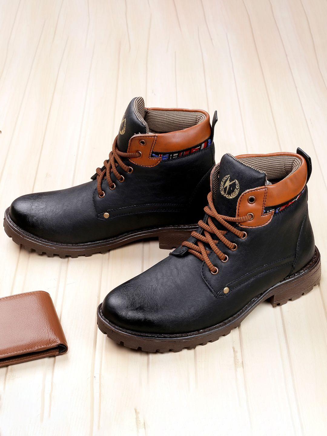 kraasa men black solid patent leather regular boots