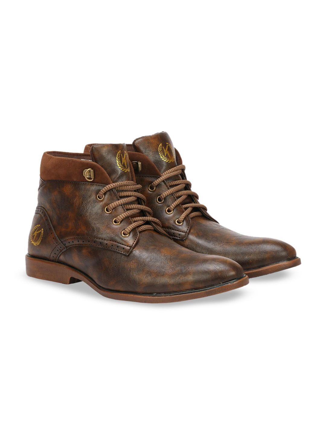 kraasa men brown solid patent leather regular boots