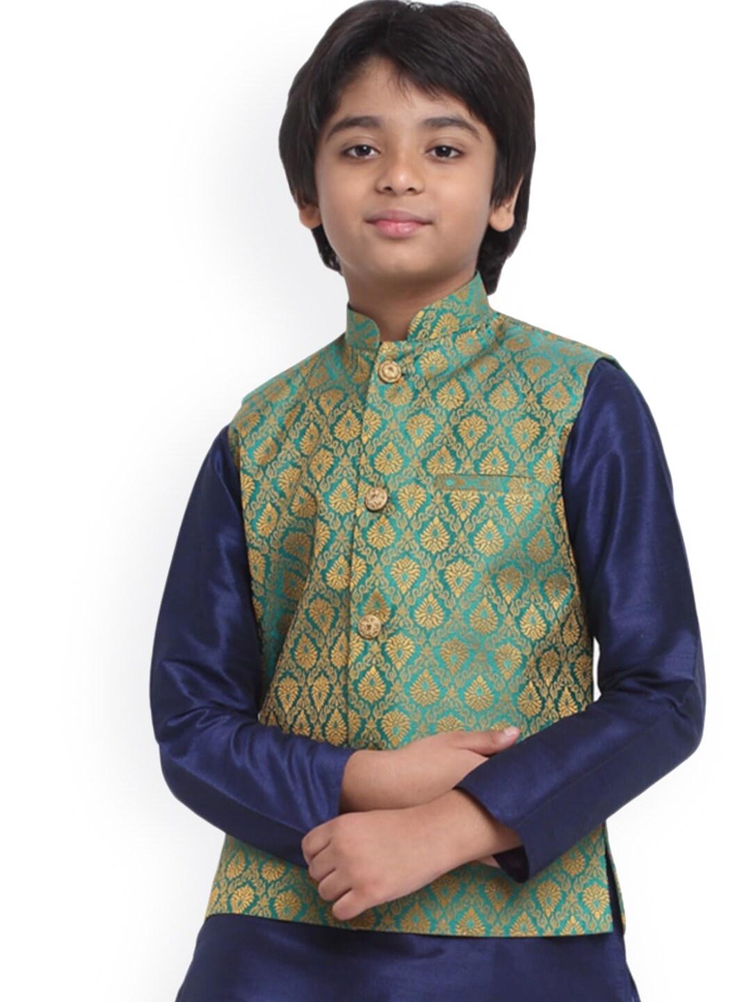 kraft india boys woven-design jacquard nehru jackets