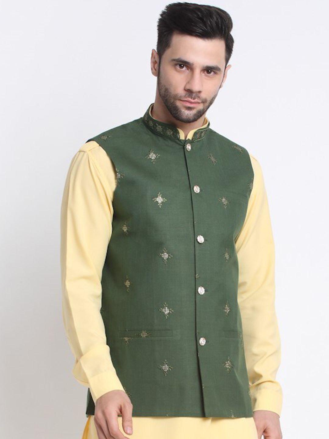 kraft india embroidered pure cotton mandarin collar ethnic nehru jacket