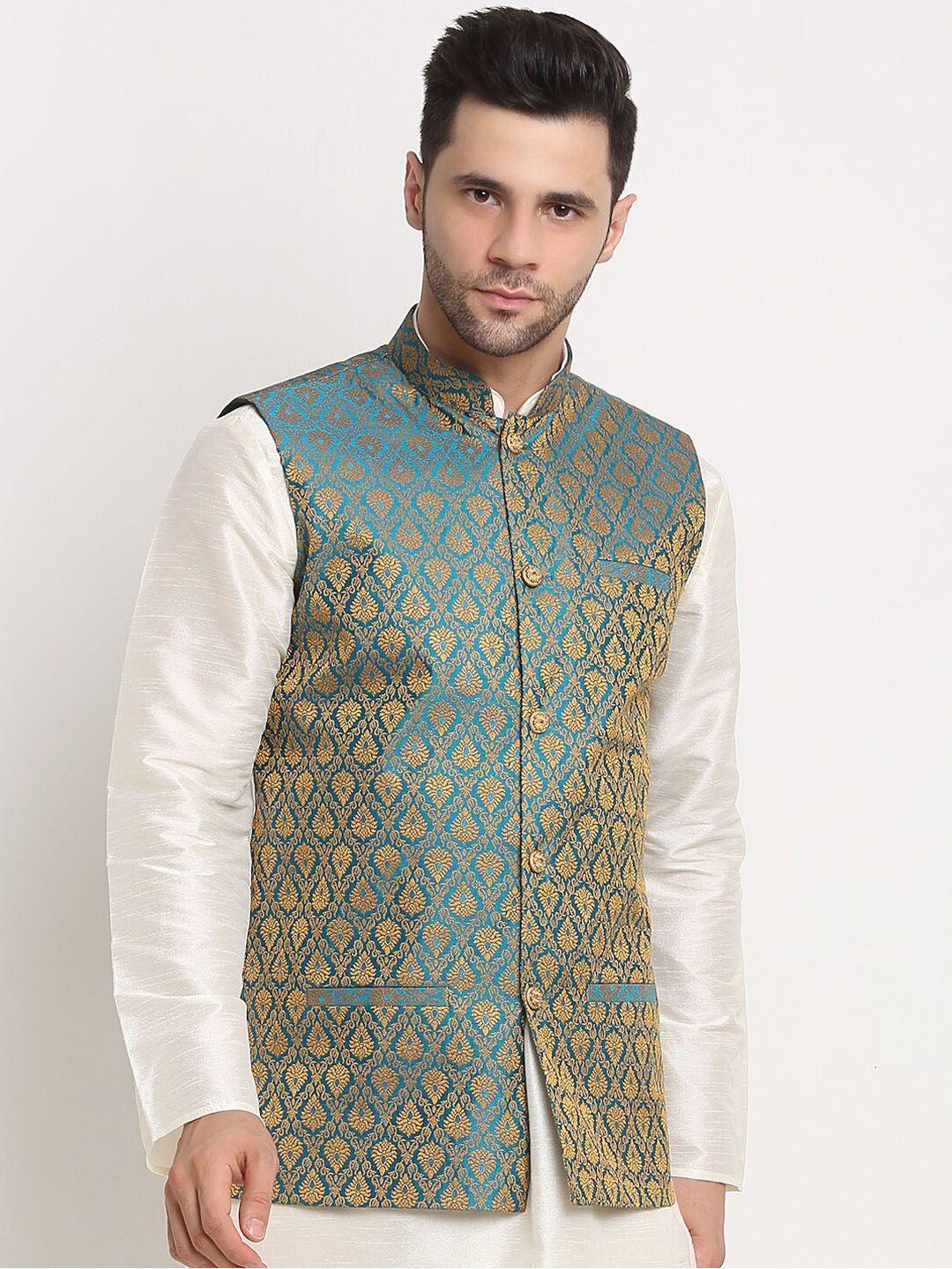 kraft-india-men-blue-jacquard-woven-design-jacket