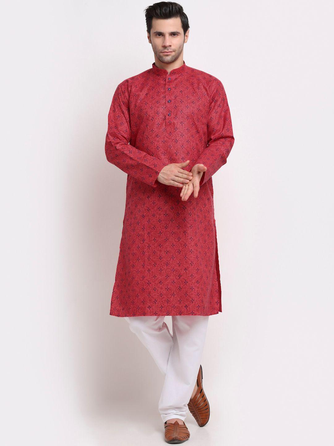 kraft india men pink regular pure cotton kurta with pyjamas