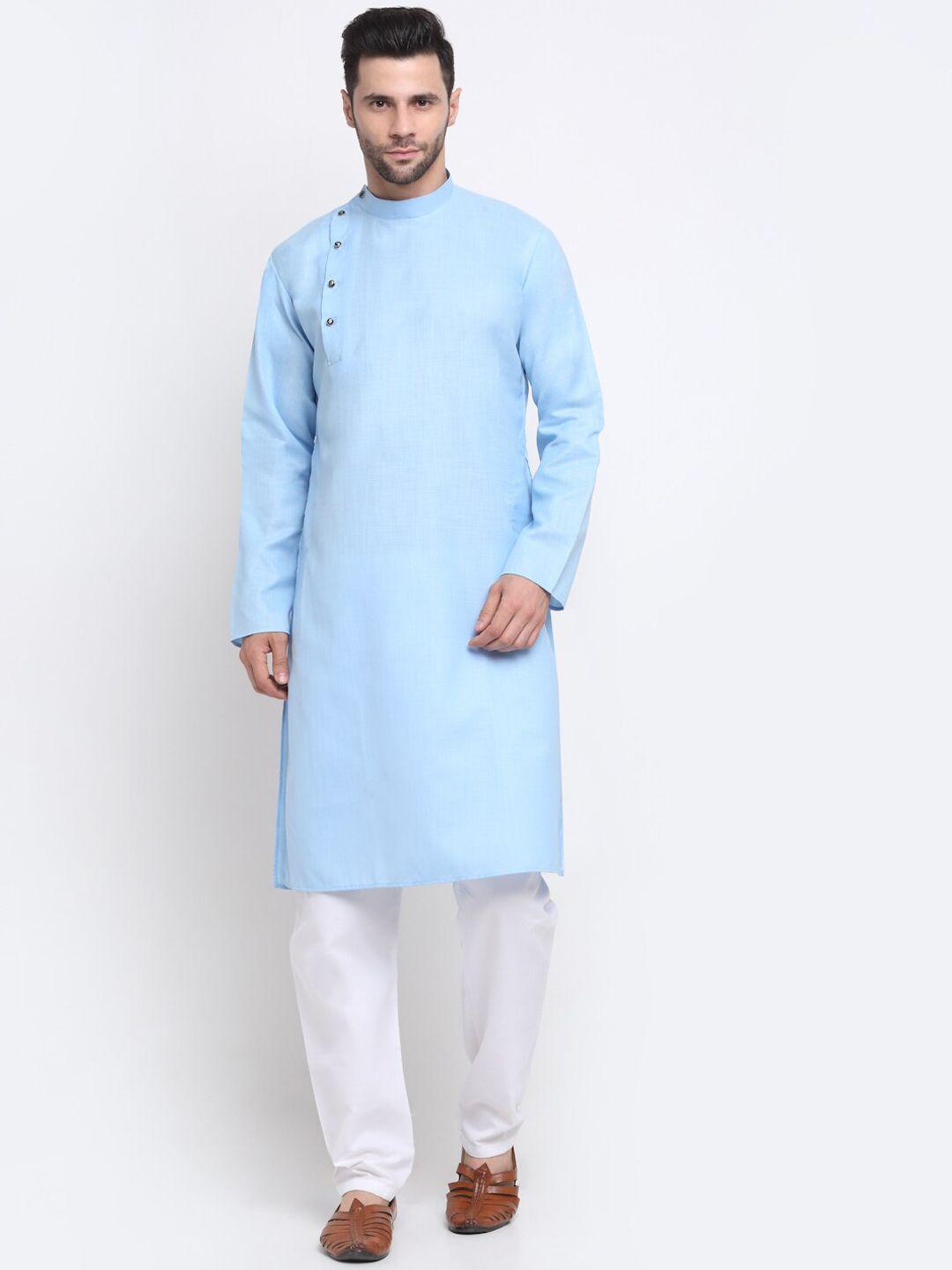 kraft india men turquoise blue solid kurta