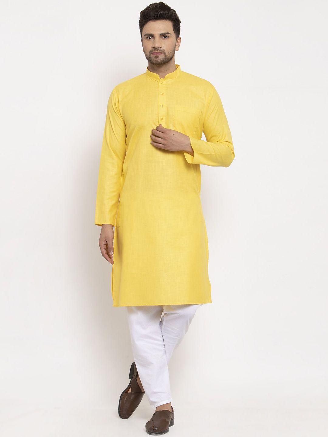 kraft india men yellow regular kurta with pyjamas
