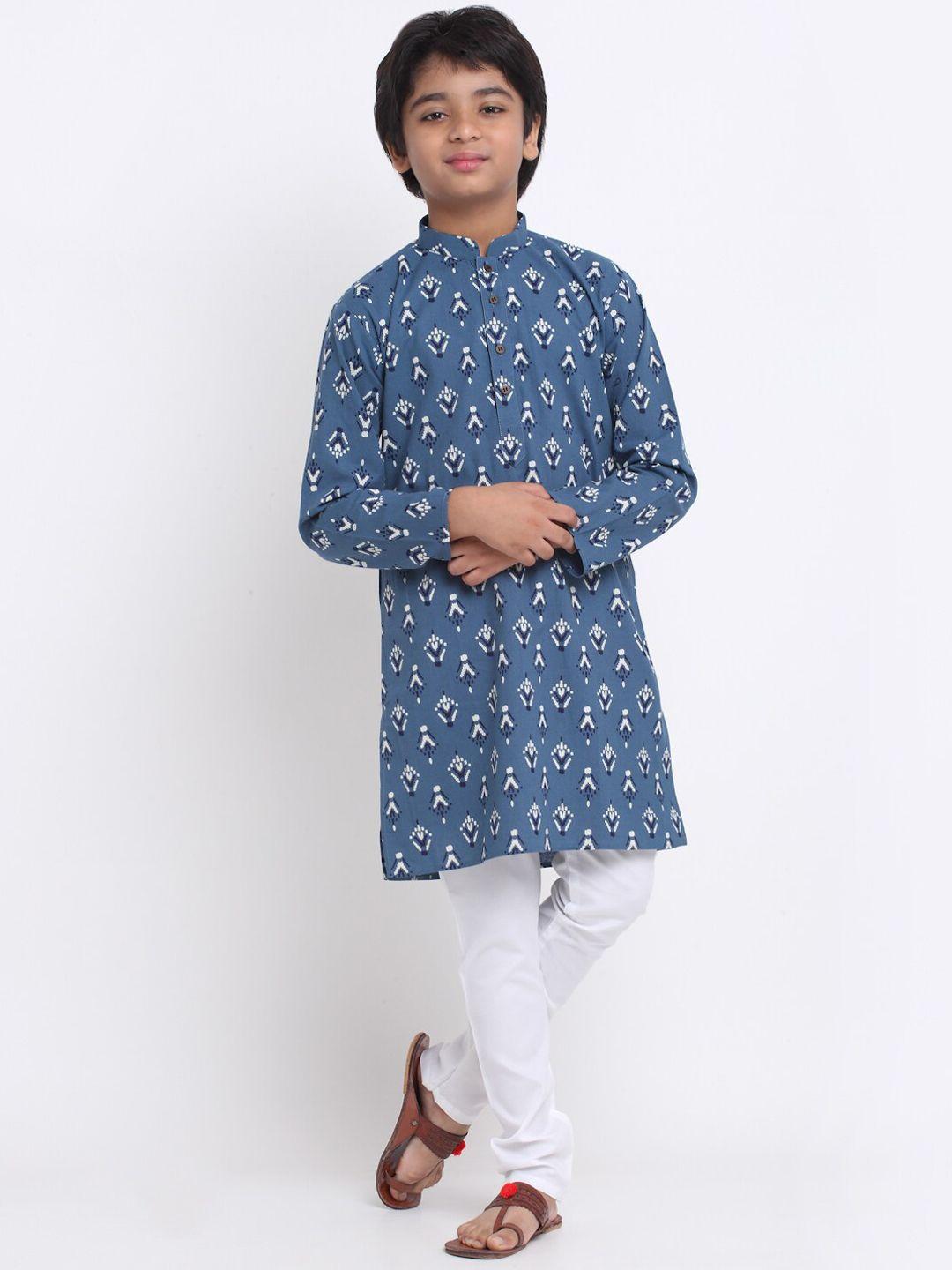 kraft india boys blue ethnic motifs printed kurta with pyjamas
