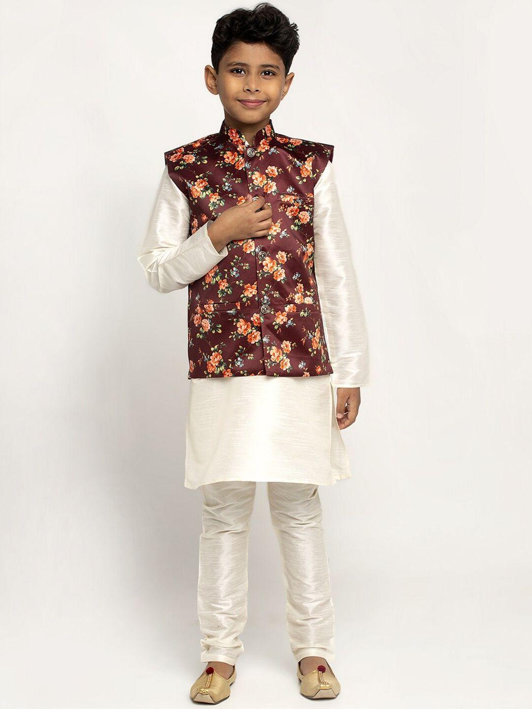 kraft india boys cream-coloured dupion silk kurta with churidar
