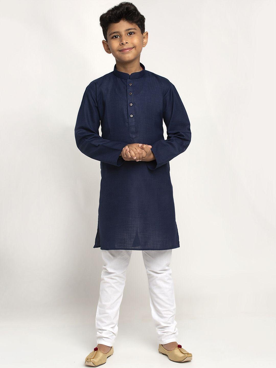 kraft india boys navy blue & white cotton kurta with pyjamas