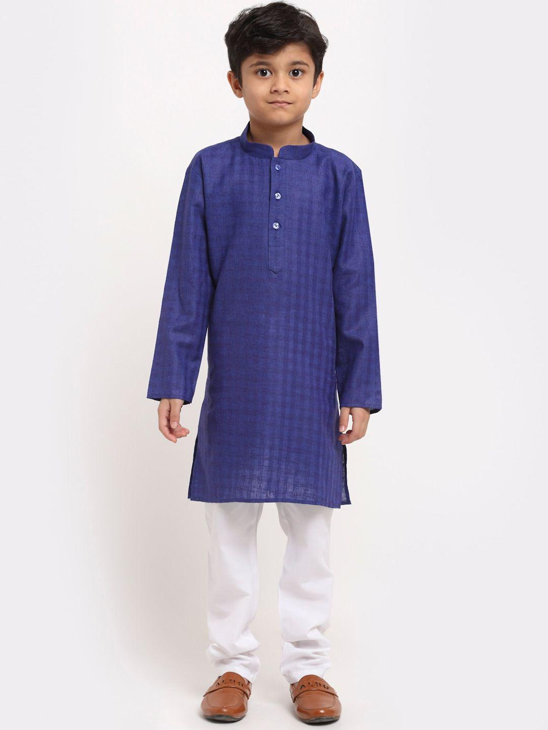 kraft india boys navy blue regular pure cotton kurta with pyjamas