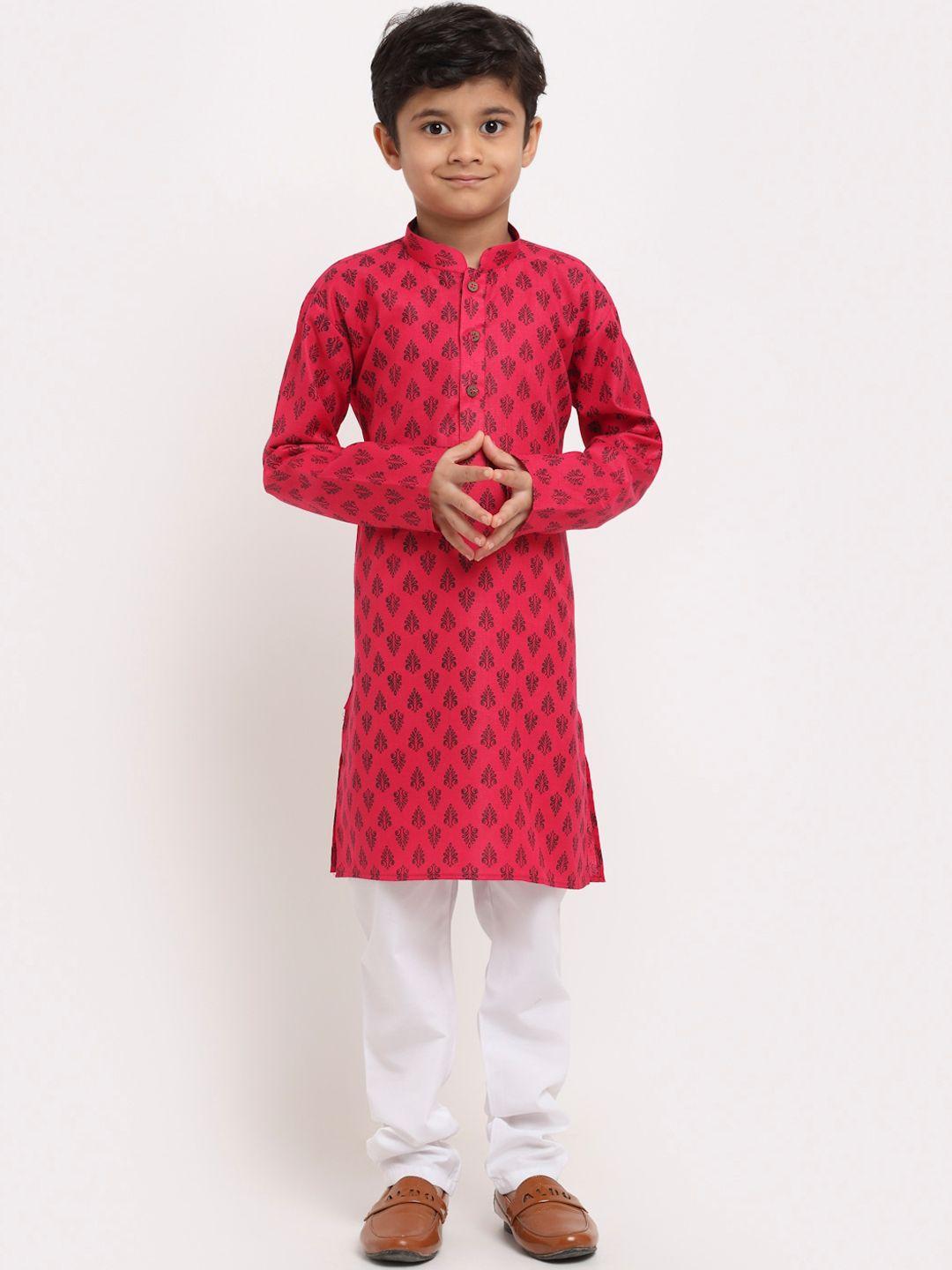 kraft india boys pink ethnic motifs printed regular pure cotton kurta with pyjamas