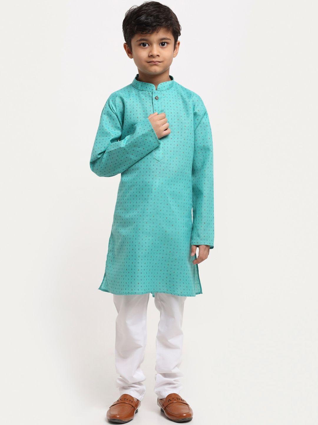 kraft india boys teal printed regular pure cotton kurta with pyjamas