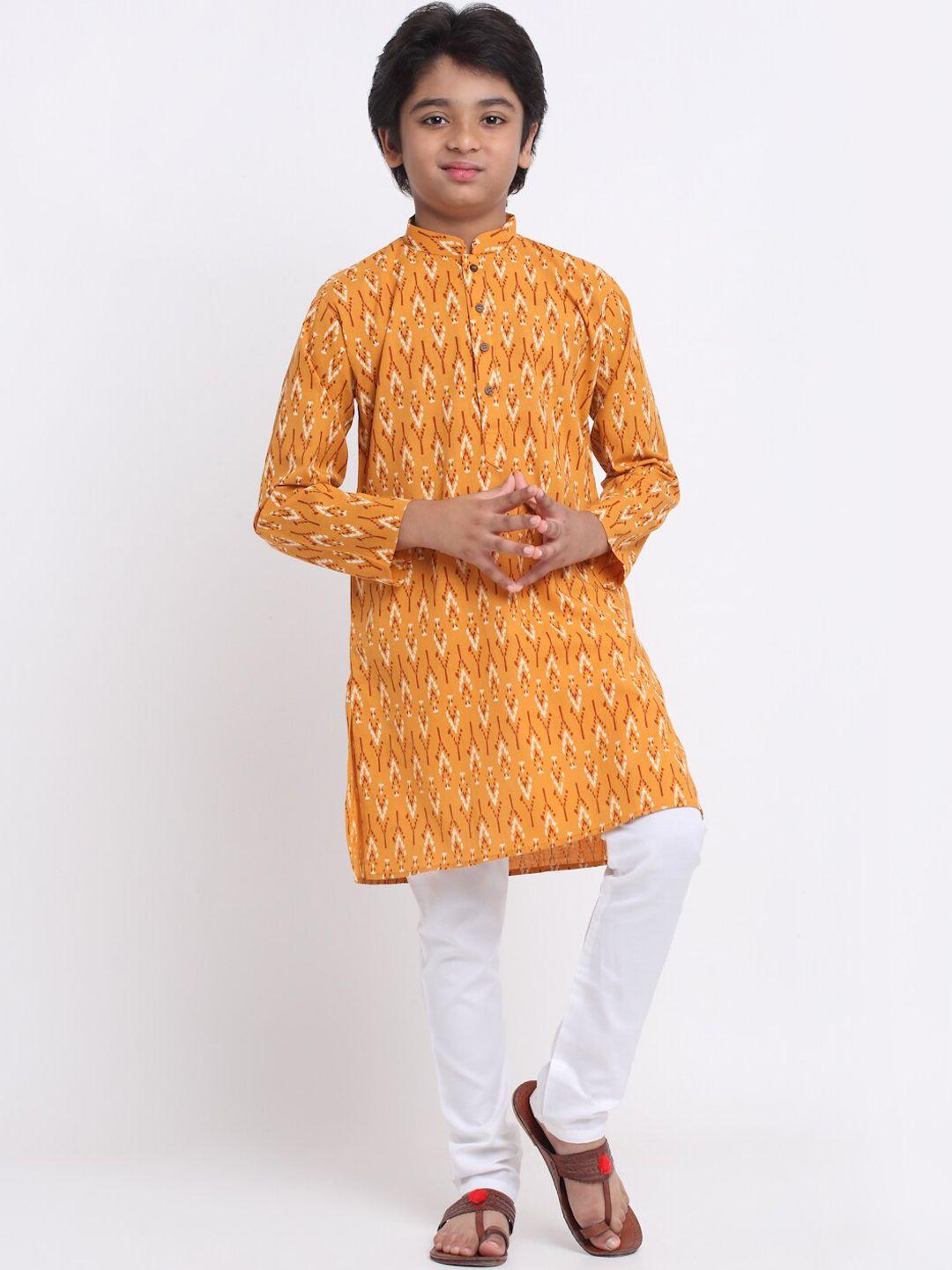kraft india boys yellow ethnic motifs printed kurta with pyjamas