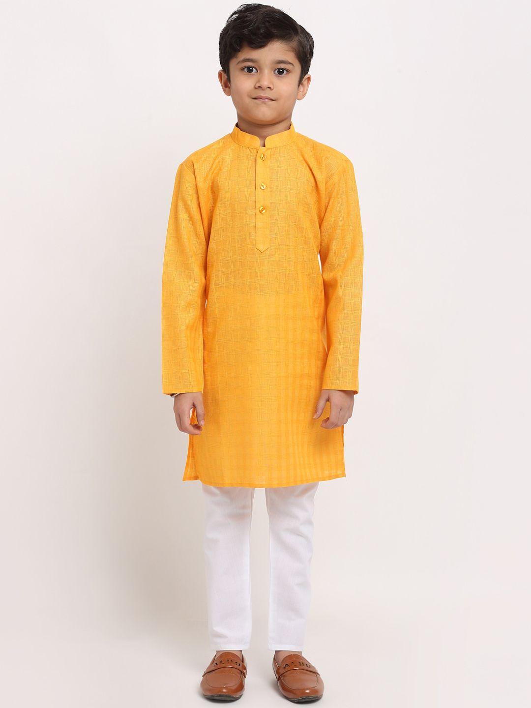 kraft india boys yellow regular pure cotton kurta with pyjamas