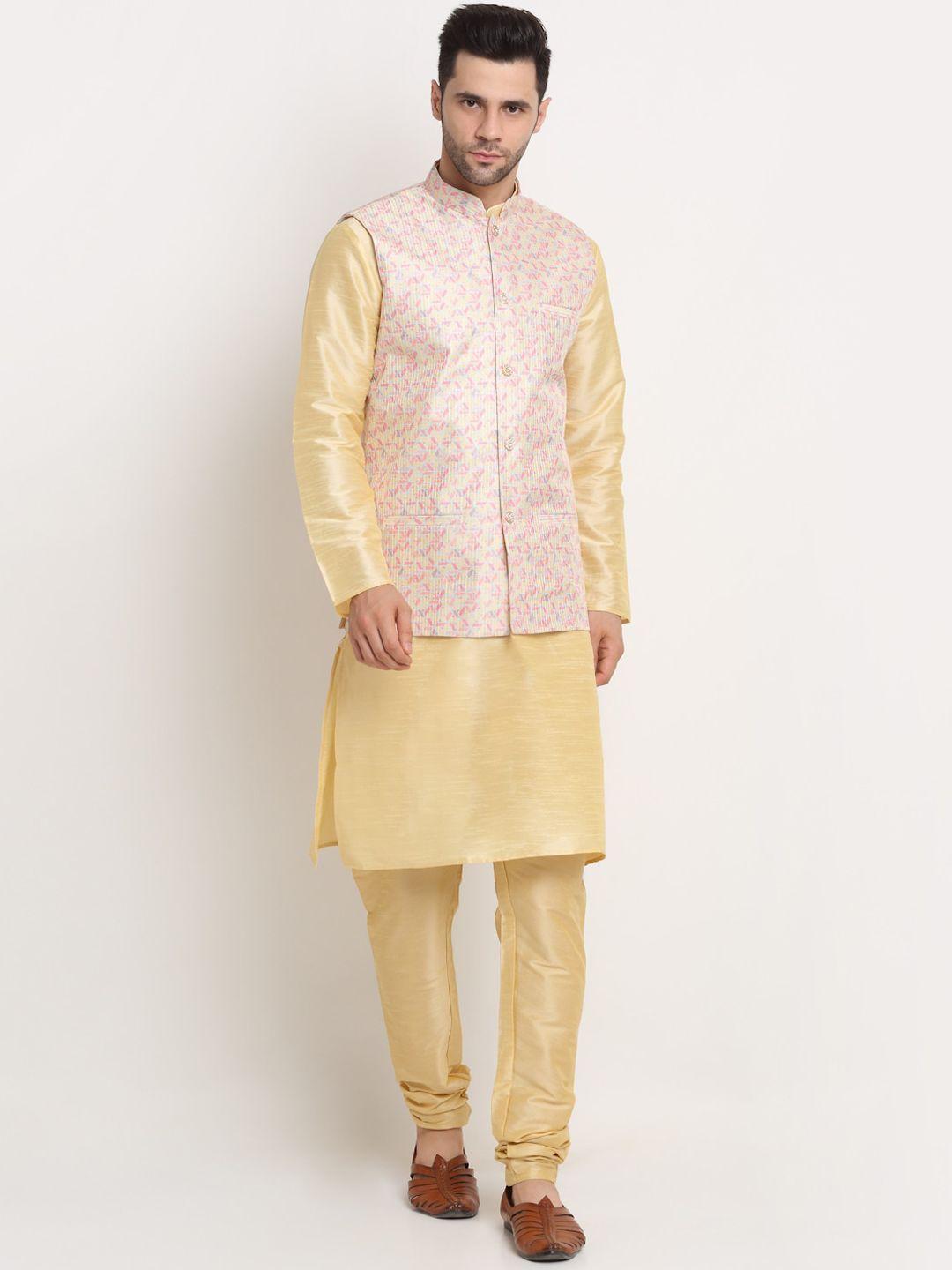 kraft india dupion silk kurta with churidar & nehru jacket