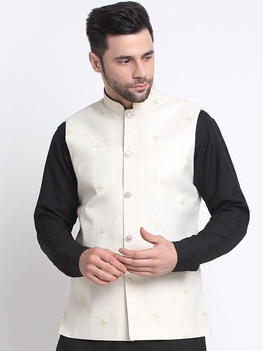 kraft india embroidered pure cotton mandarin collar ethnic nehru jacket