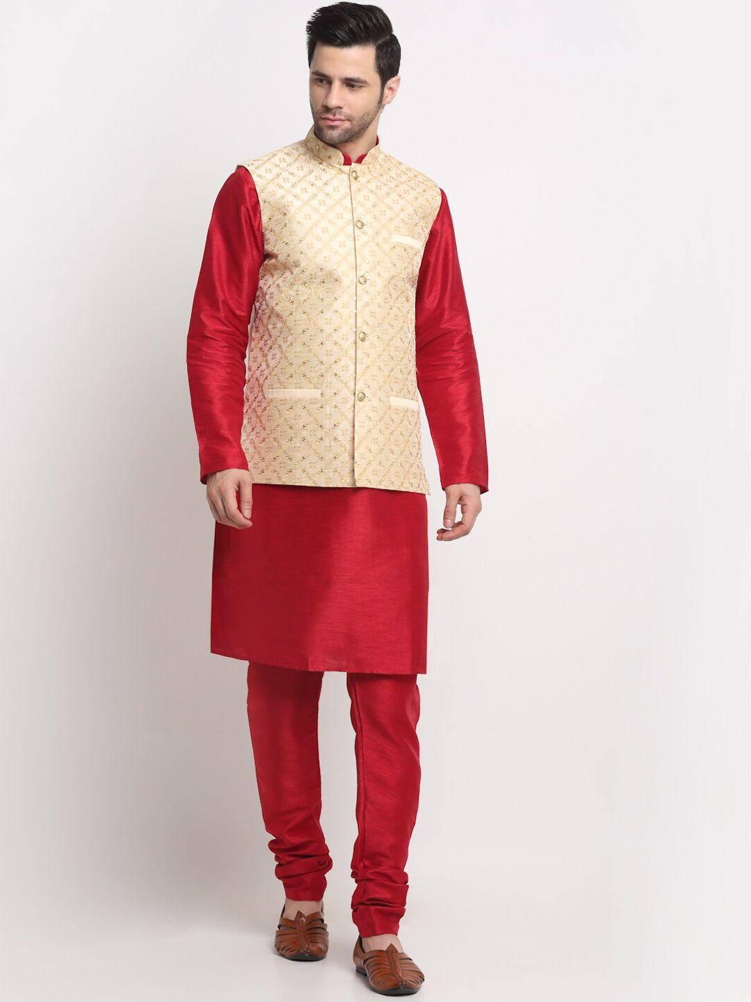 kraft india embroidered regular kurta with churidar & nehru jacket