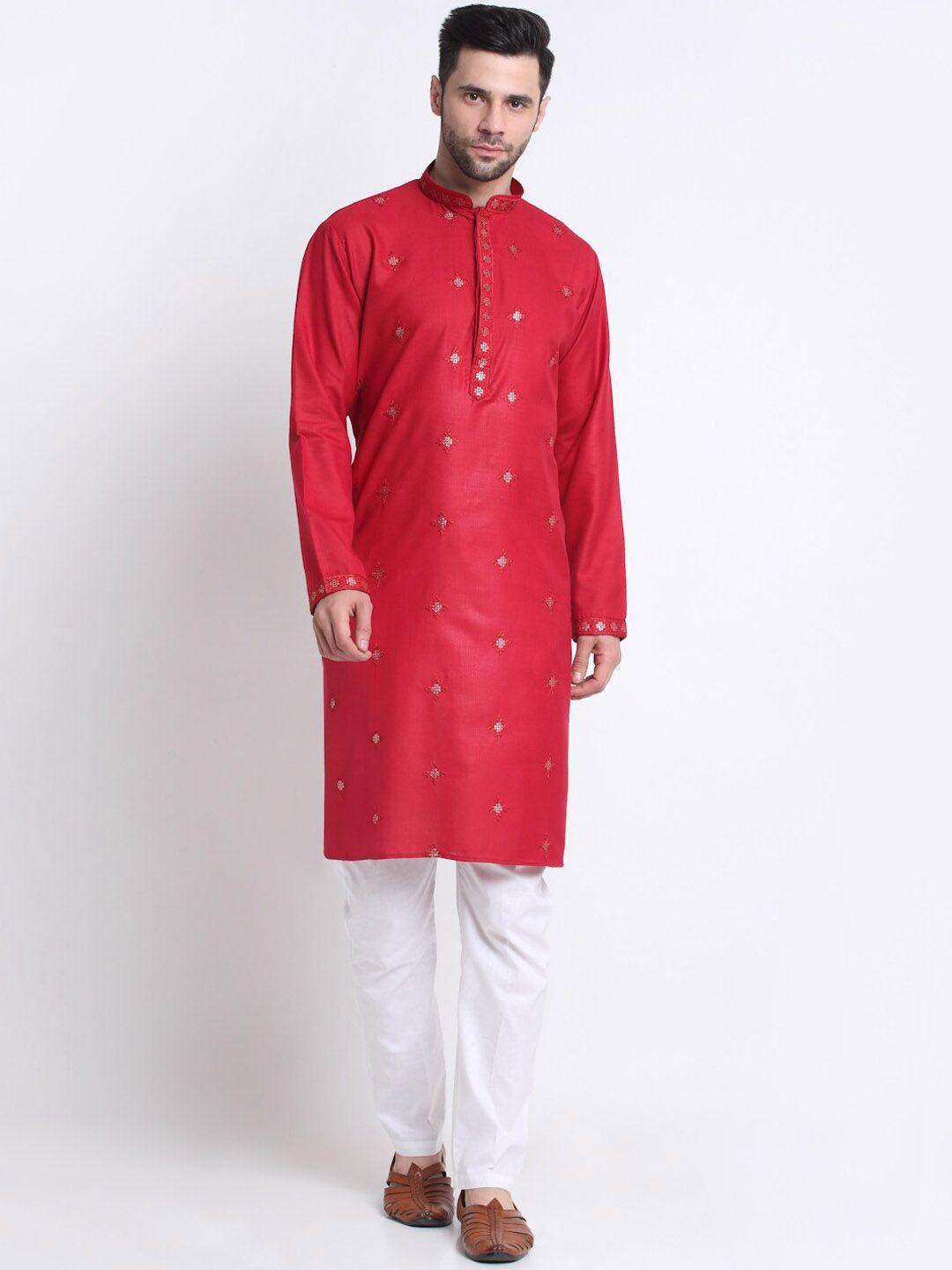 kraft india ethnic motif embroidered sequinned kurta with trousers