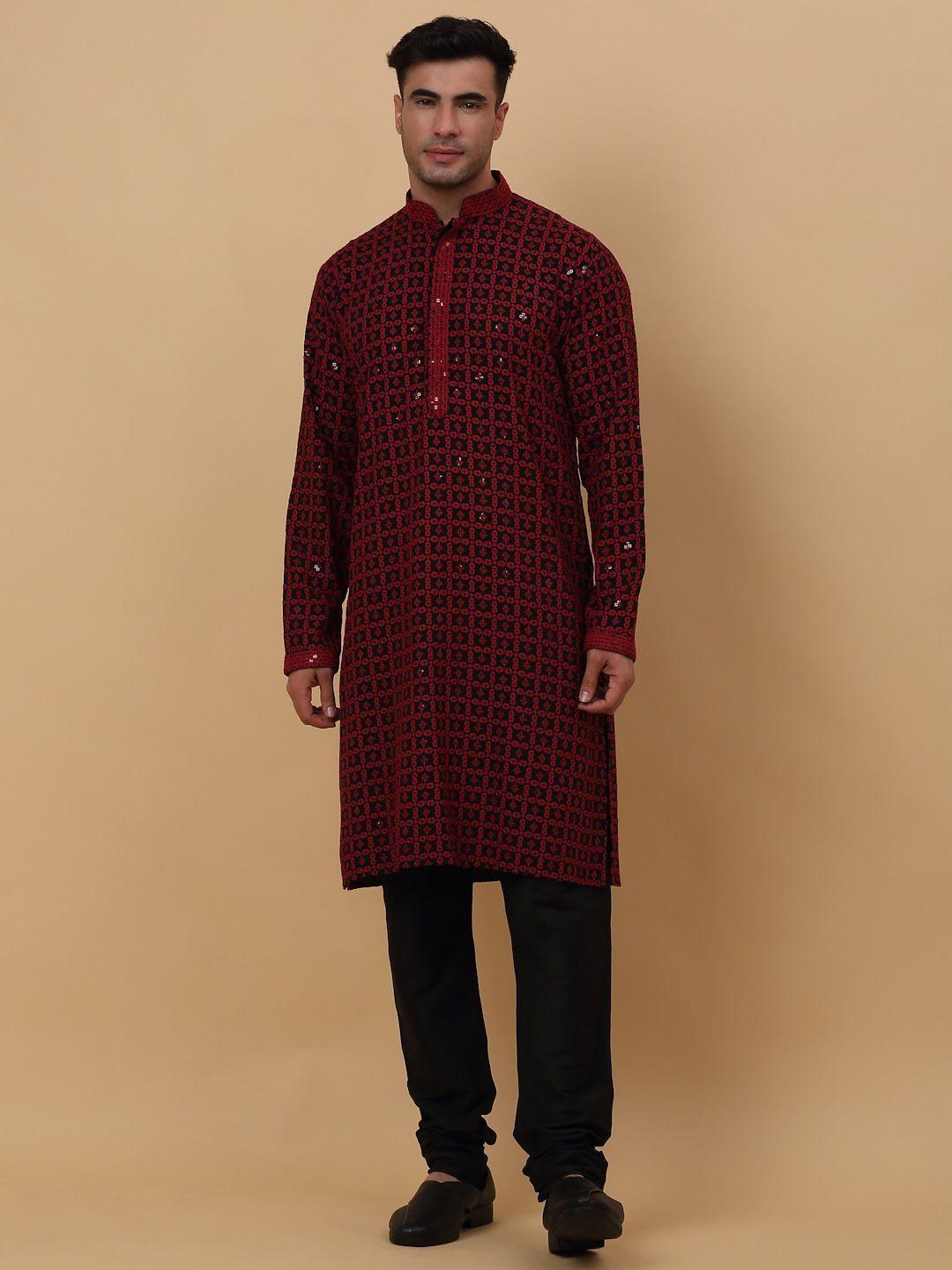 kraft india ethnic motifs embroidered chikankari kurta with churidar