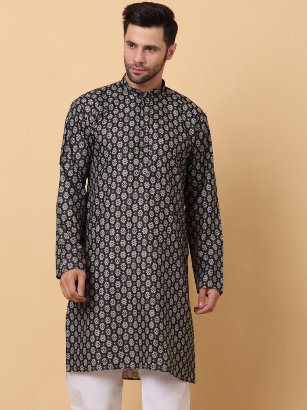 kraft india ethnic motifs mandarin collar long sleeve  kurta