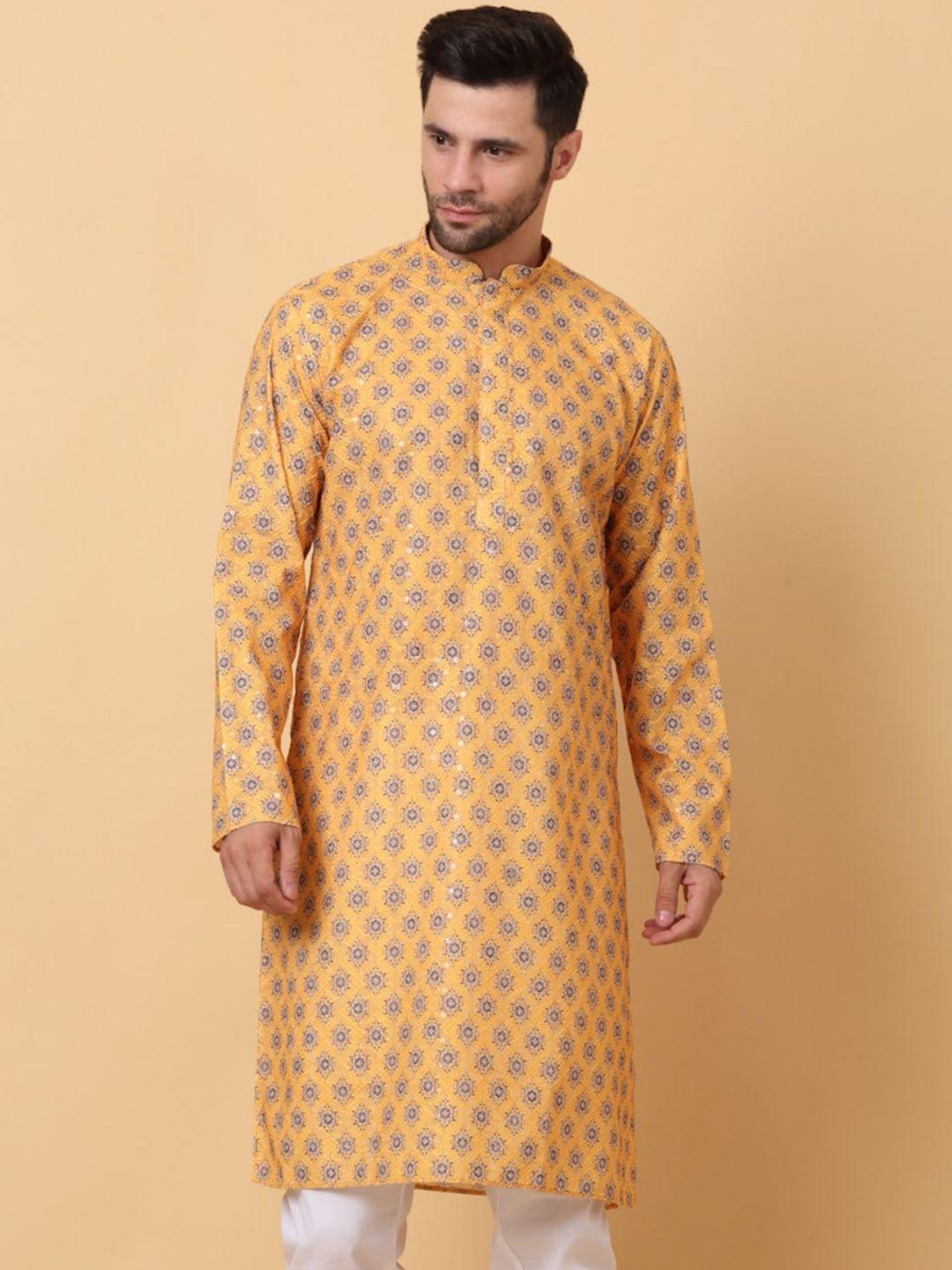 kraft india ethnic motifs printed embroided mandarin collar straight kurta