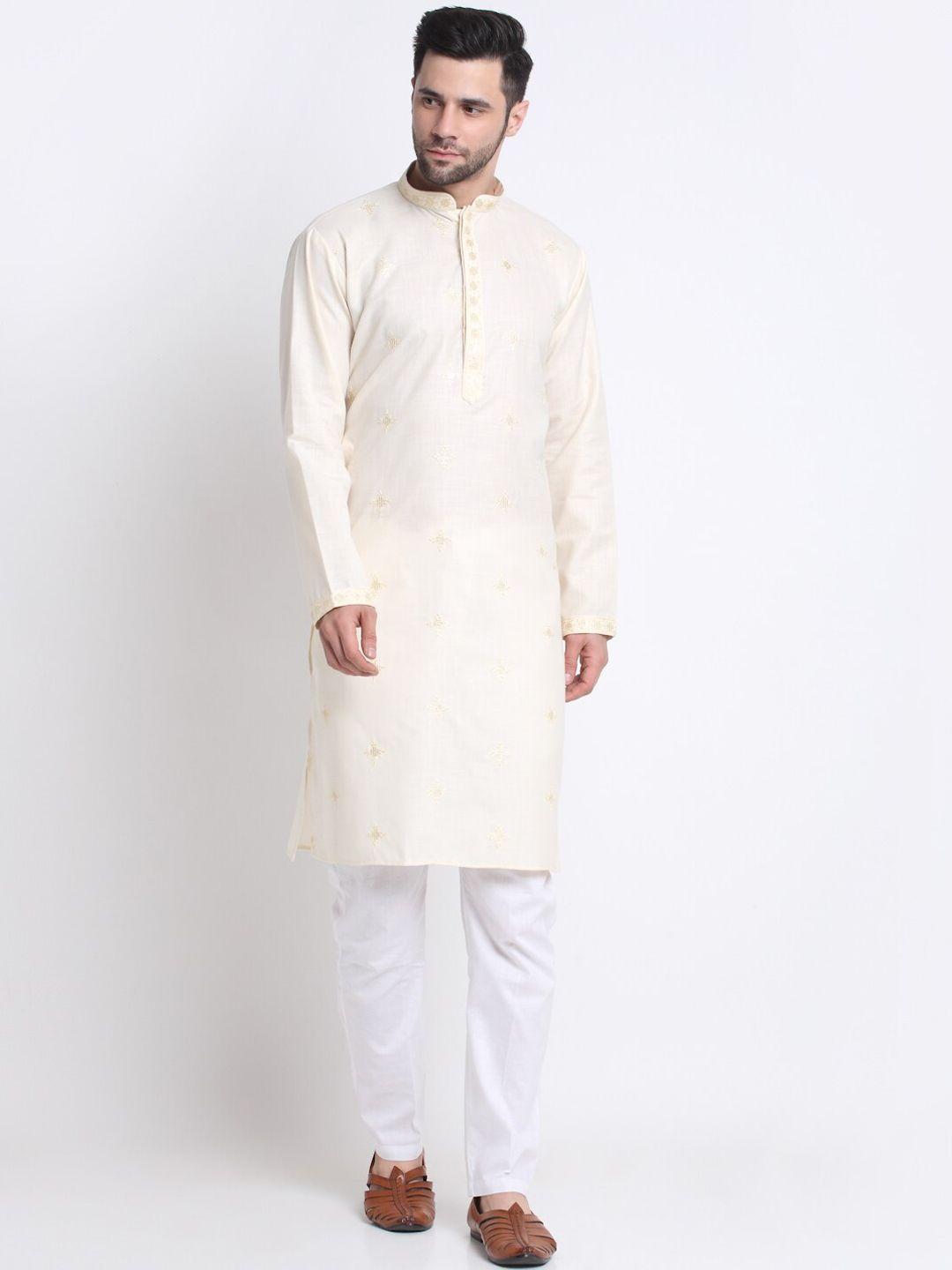 kraft india floral embroidered mandarin collar kurta with trousers