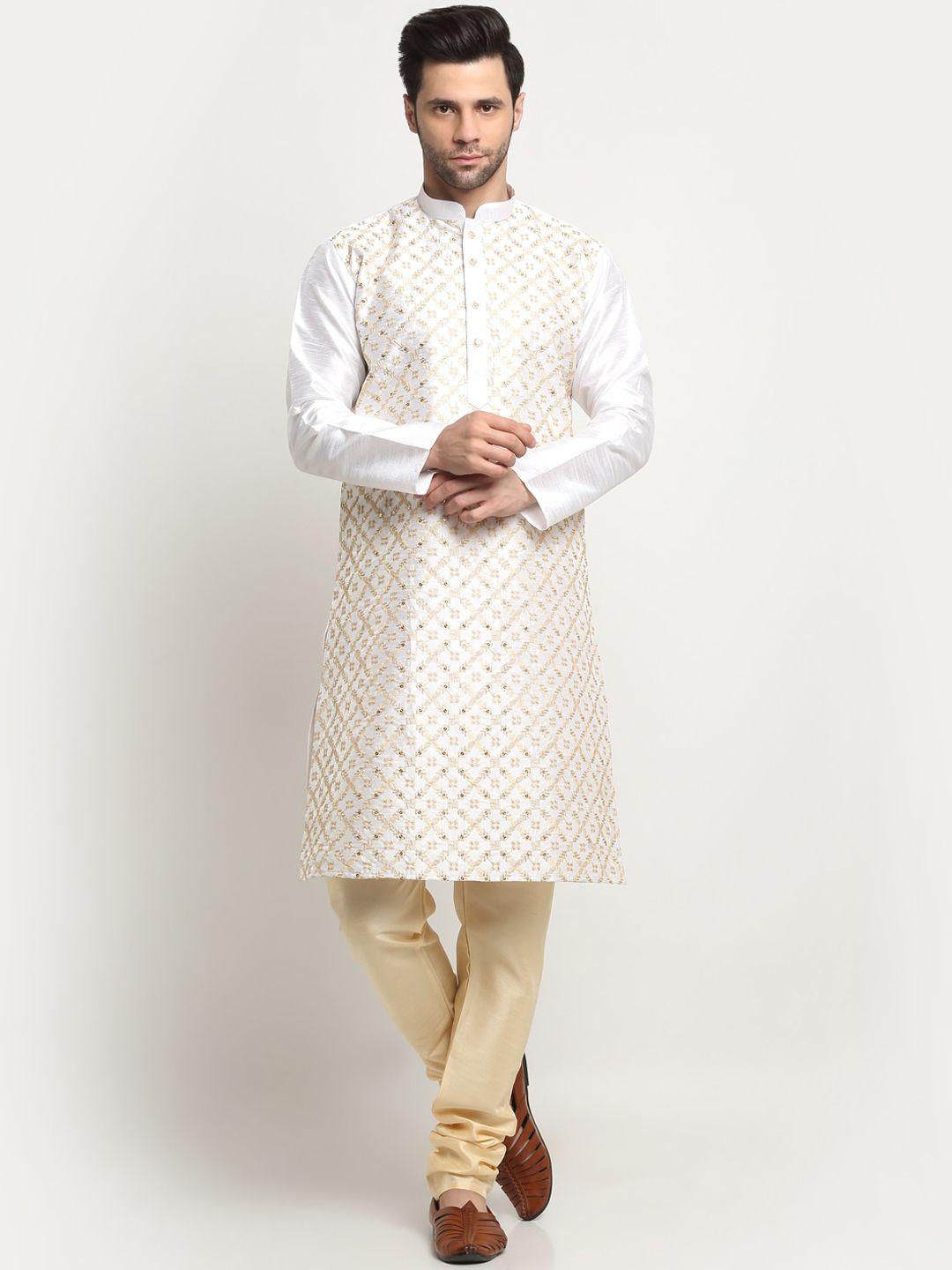 kraft india mandarin collar ethnic motifs embroidered sequinned kurta