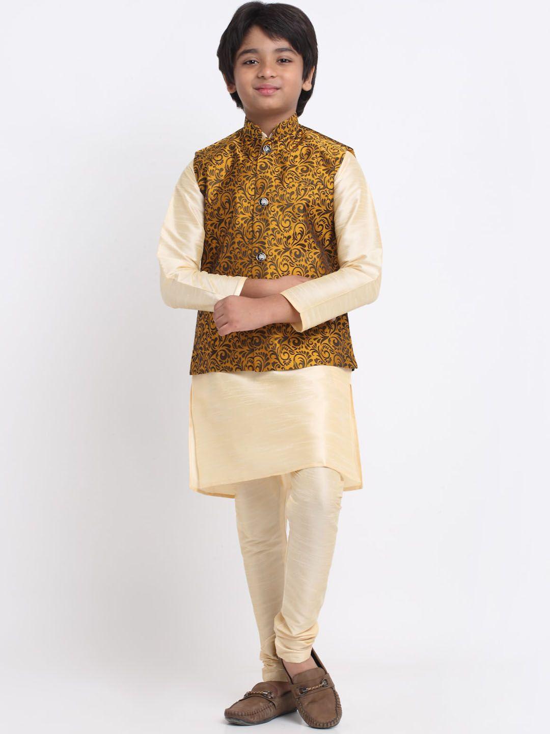 kraft india mandarin collar kurta with churidar & nehru jacket
