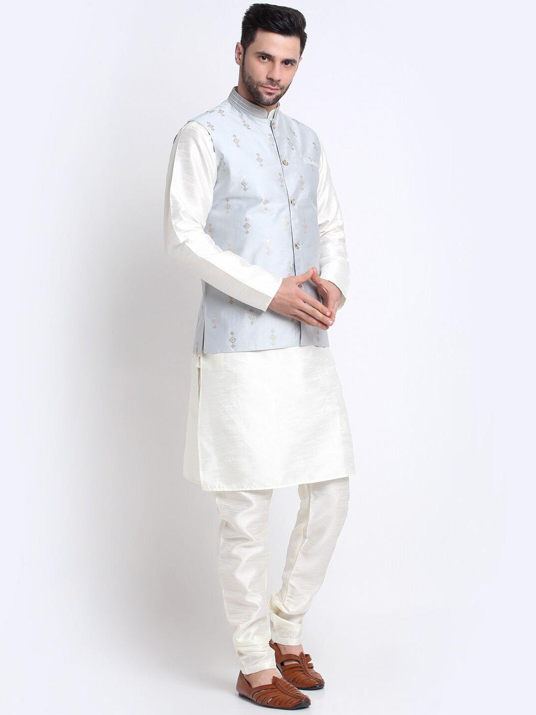 kraft india mandarin collar kurta with churidar & nehru jacket