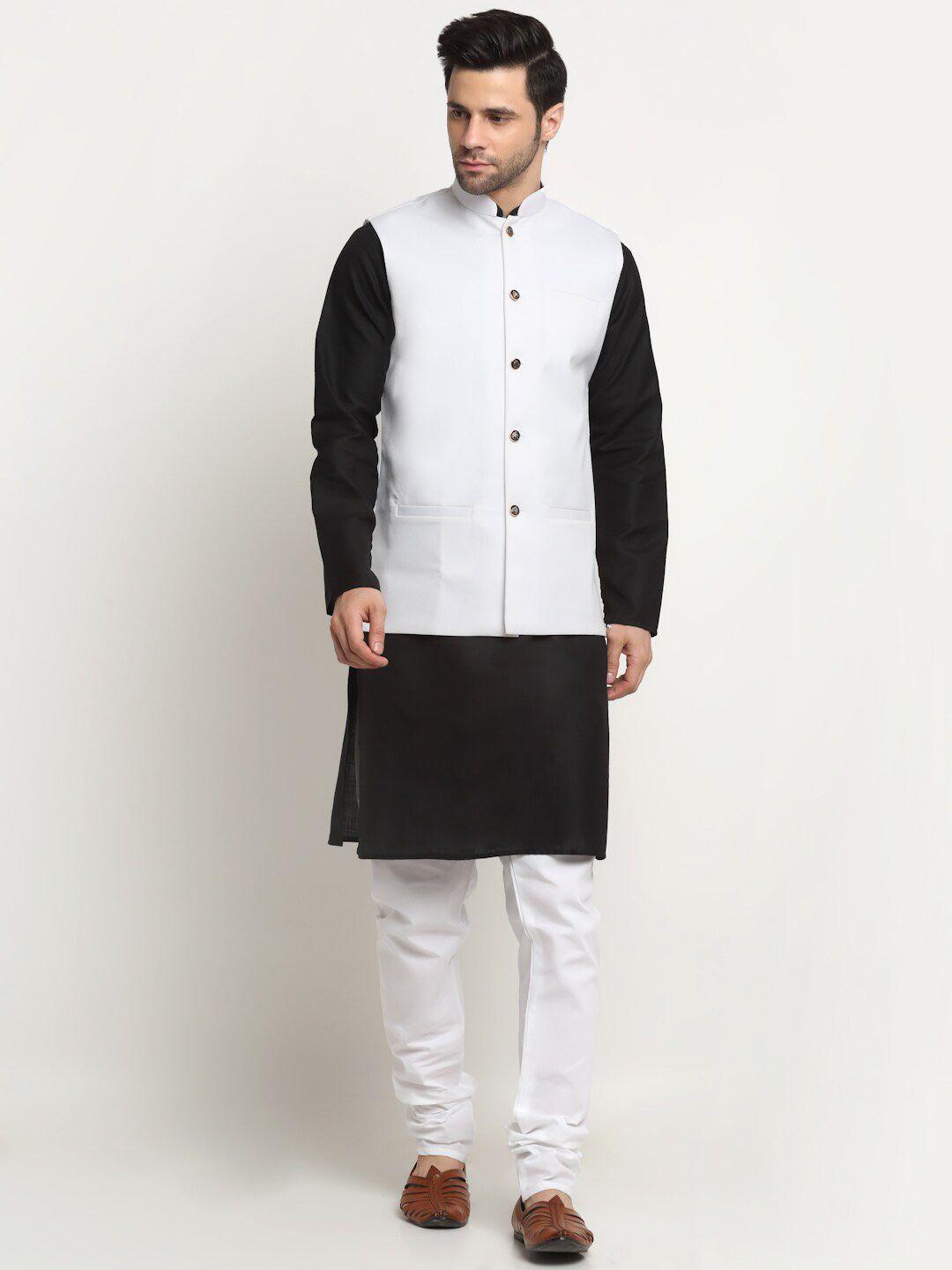 kraft india mandarin collar kurta with churidar & nehru jacket