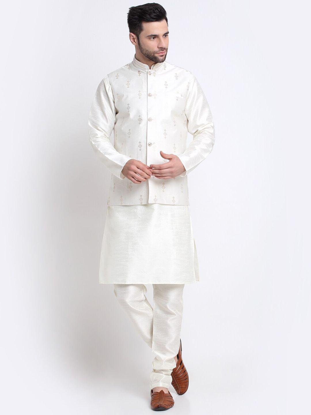 kraft india mandarin collar kurta with churidar with embroidered nehru jacket