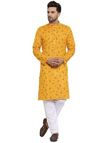 kraft india men's cotton rich stylish ethnic wear kurta pyjama set (color-yellow, size-38)