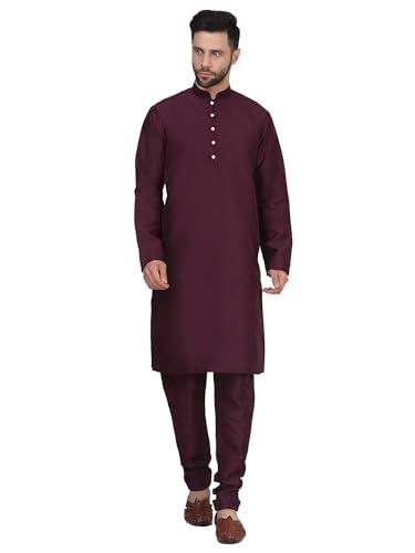 kraft india men's silk blend dupion purple kurta churidar set (size- x-large)