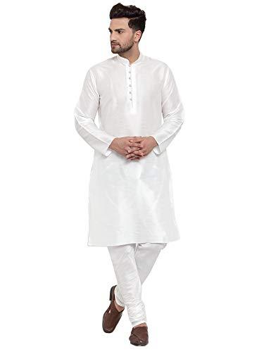 kraft india men's silk stylish kurta churidar set (color-white, size-38)