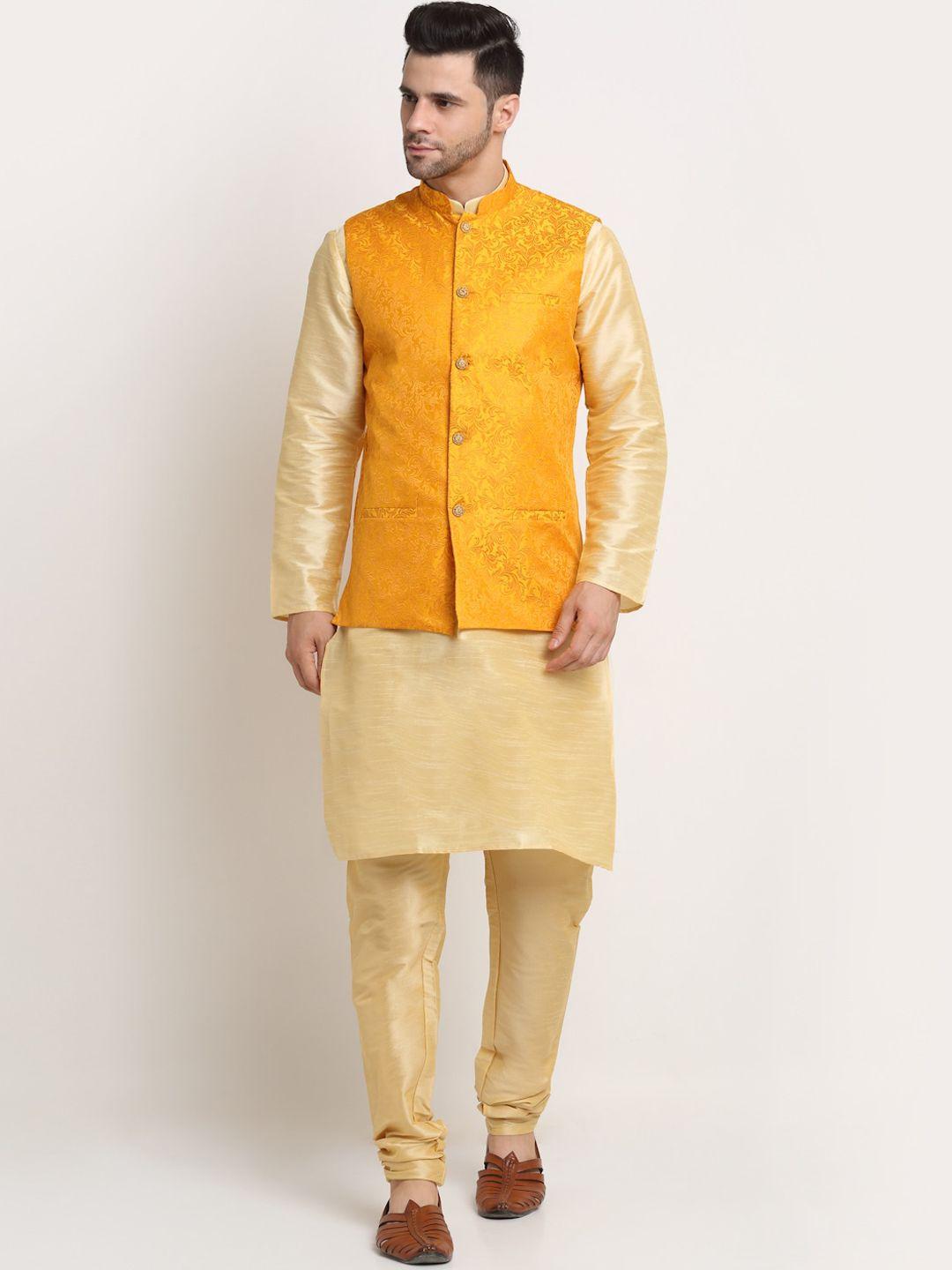 kraft india men beige paisley kurta with churidar