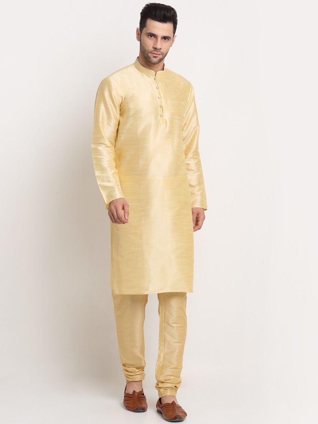 kraft india men beige solid kurta with churidar