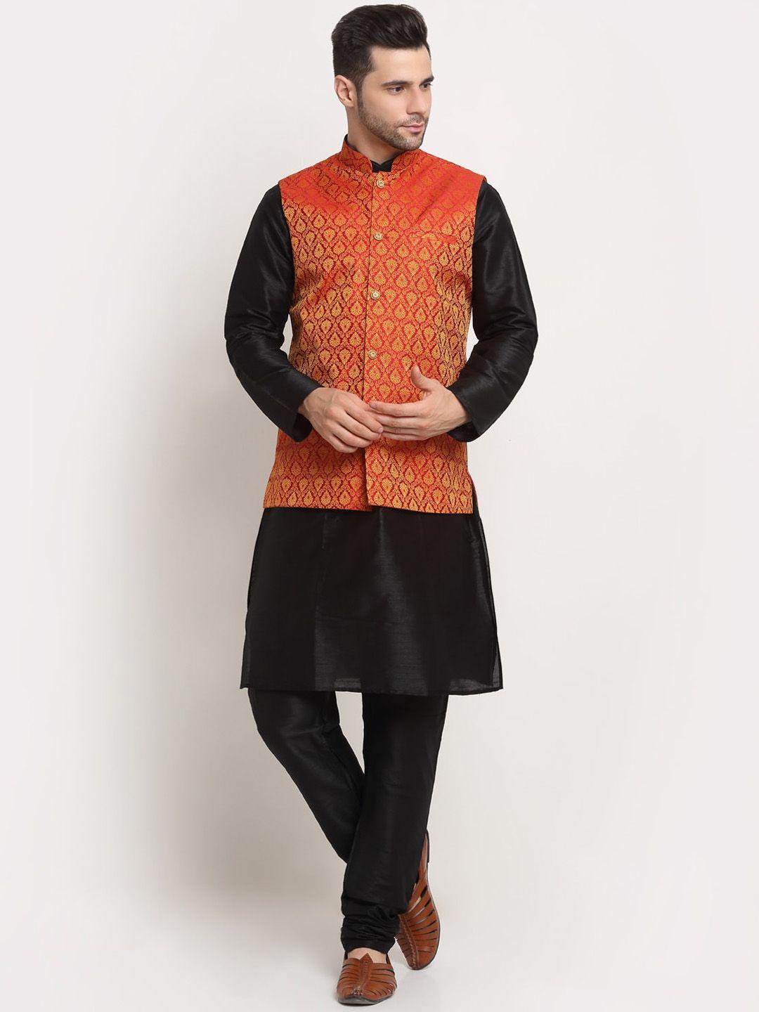 kraft india men black paisley kurta with churidar