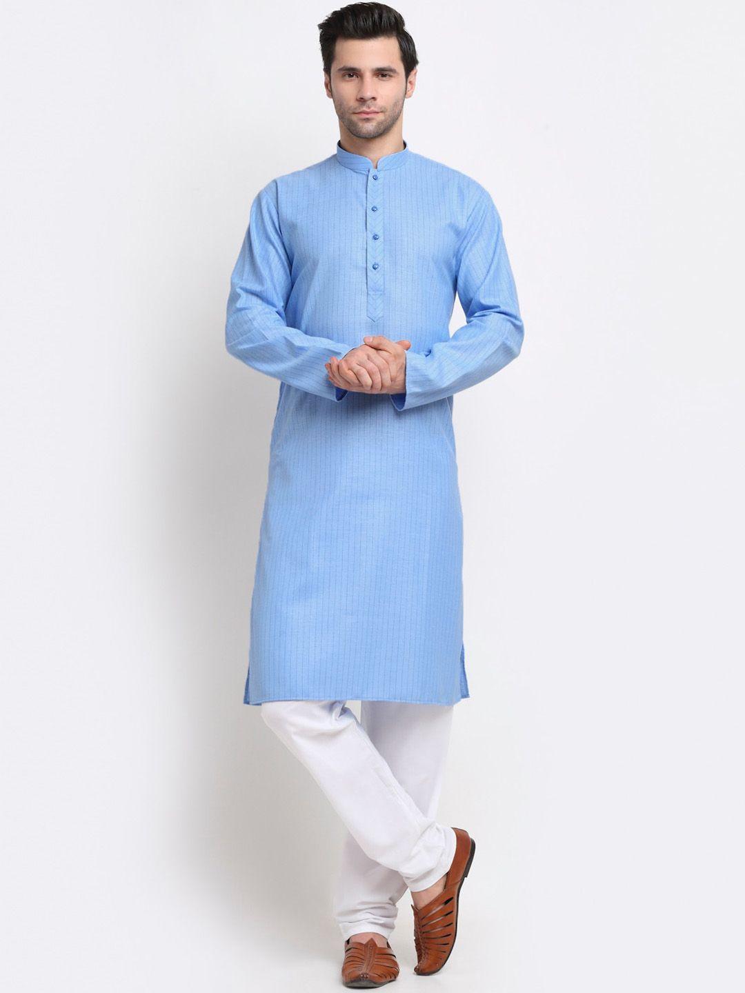 kraft india men blue printed regular pure cotton kurta with pyjamas