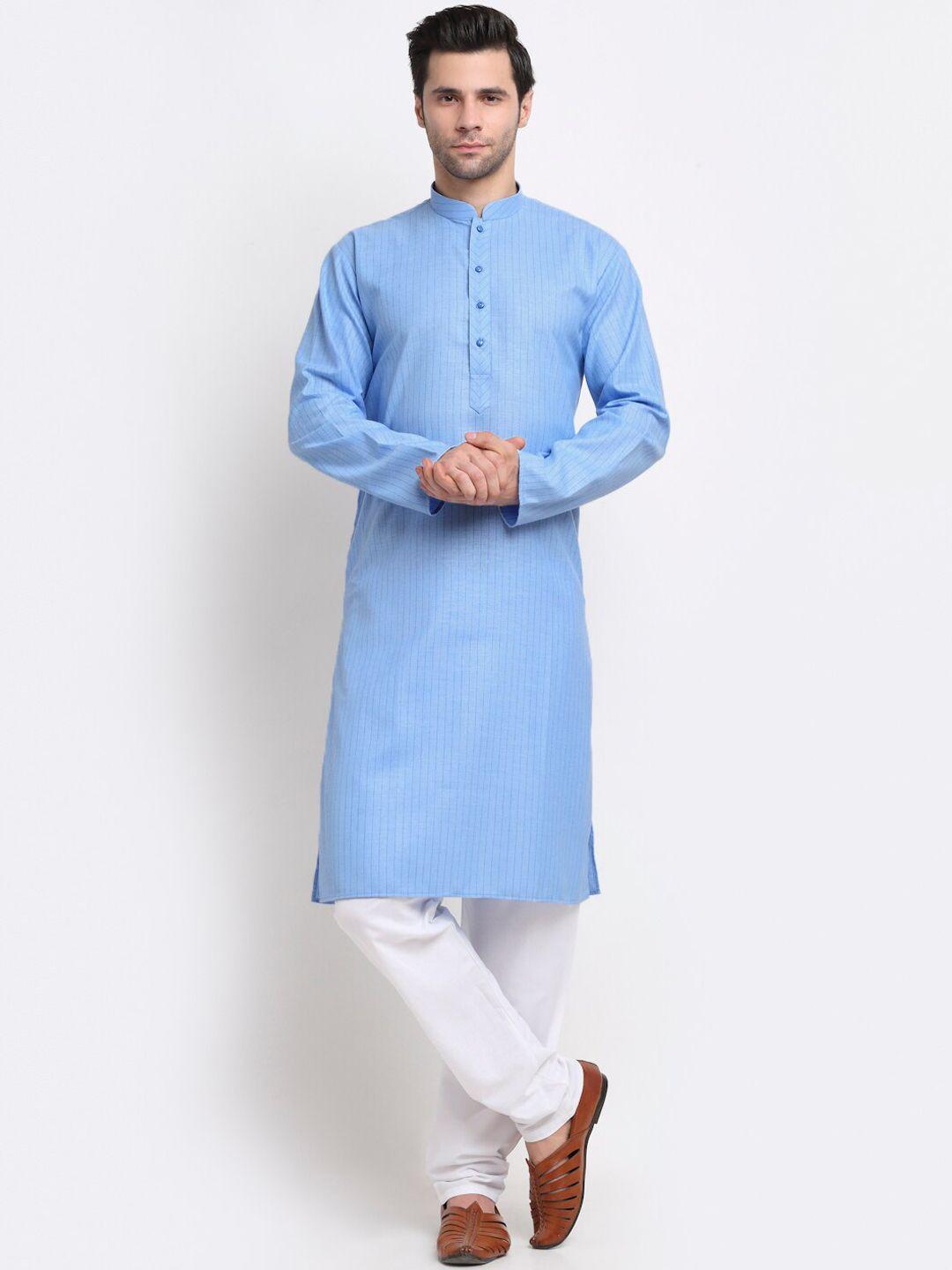 kraft india men blue thread work kurta