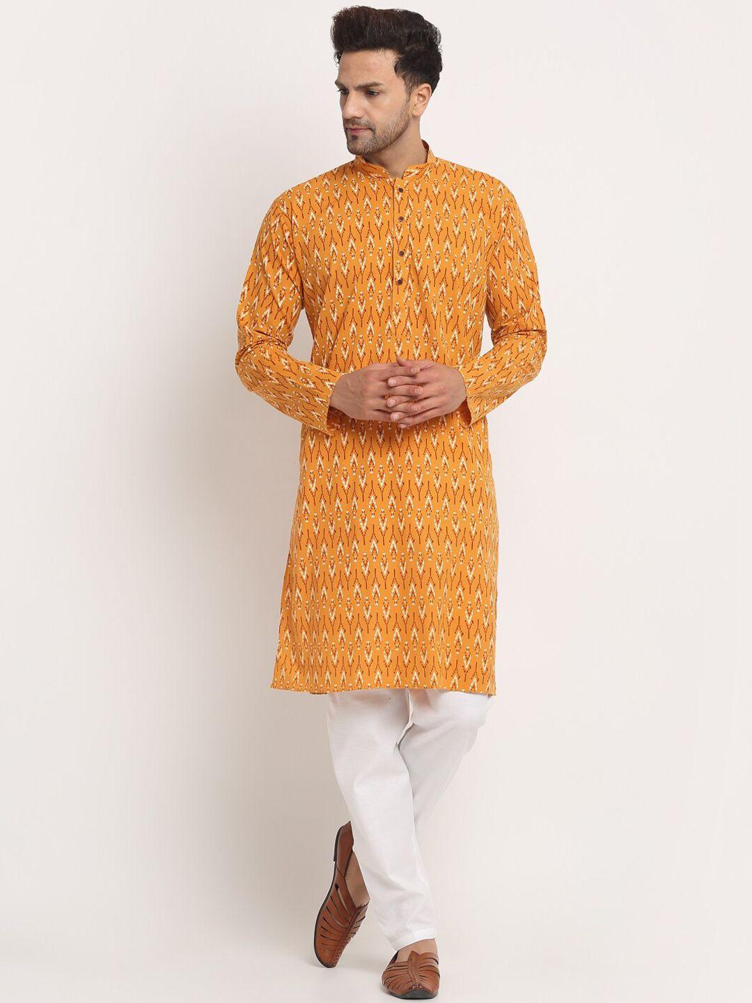 kraft india men ethnic motifs printed pure cotton kurta with trousers