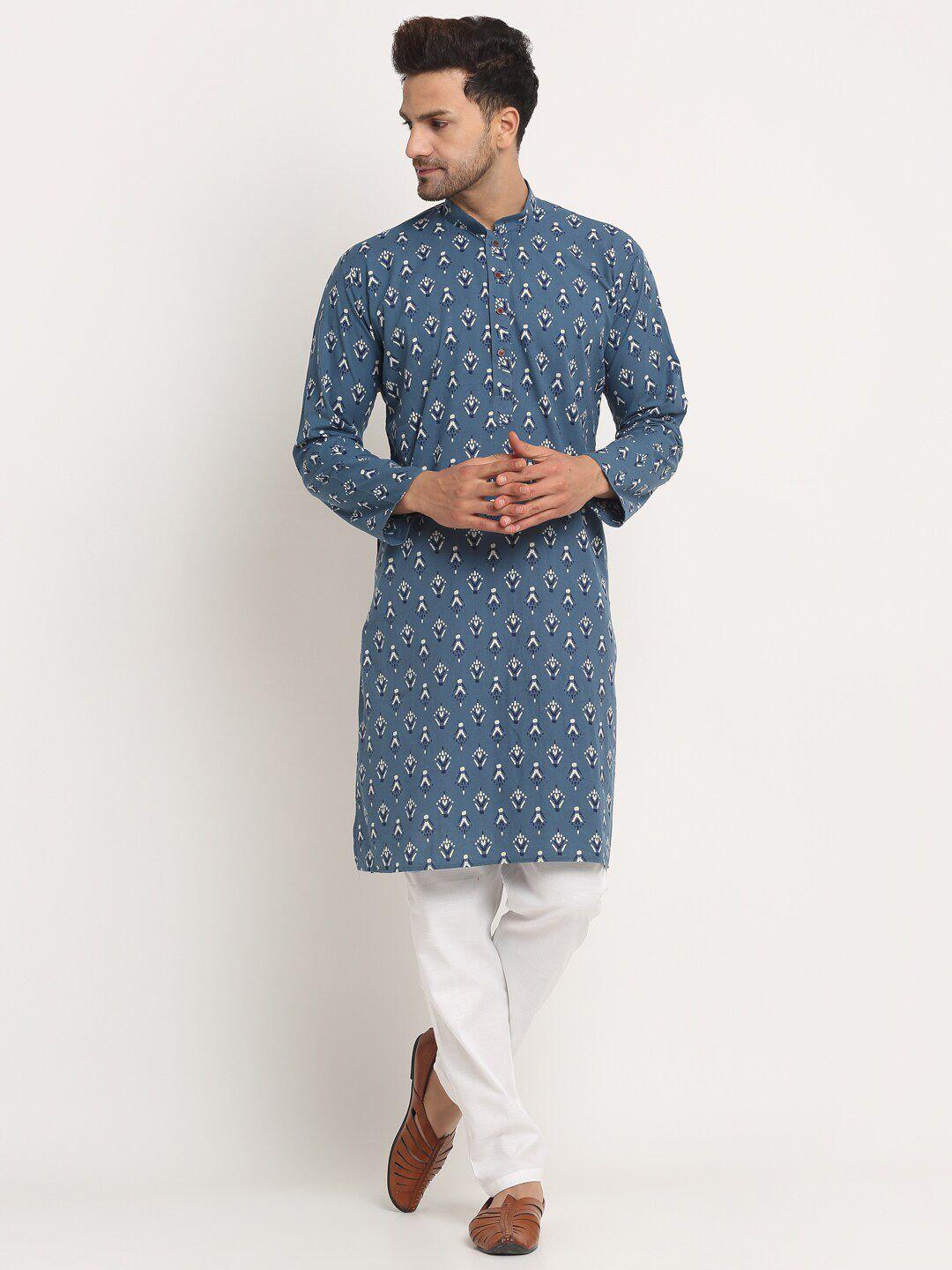 kraft india men ethnic motifs printed pure cotton kurta with trousers