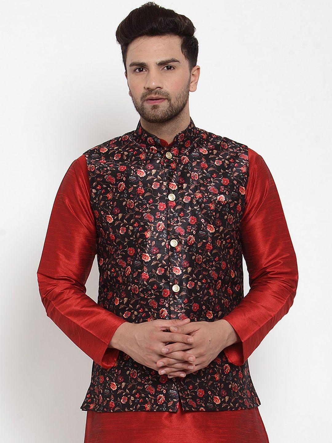 kraft india men floral printed nehru jacket