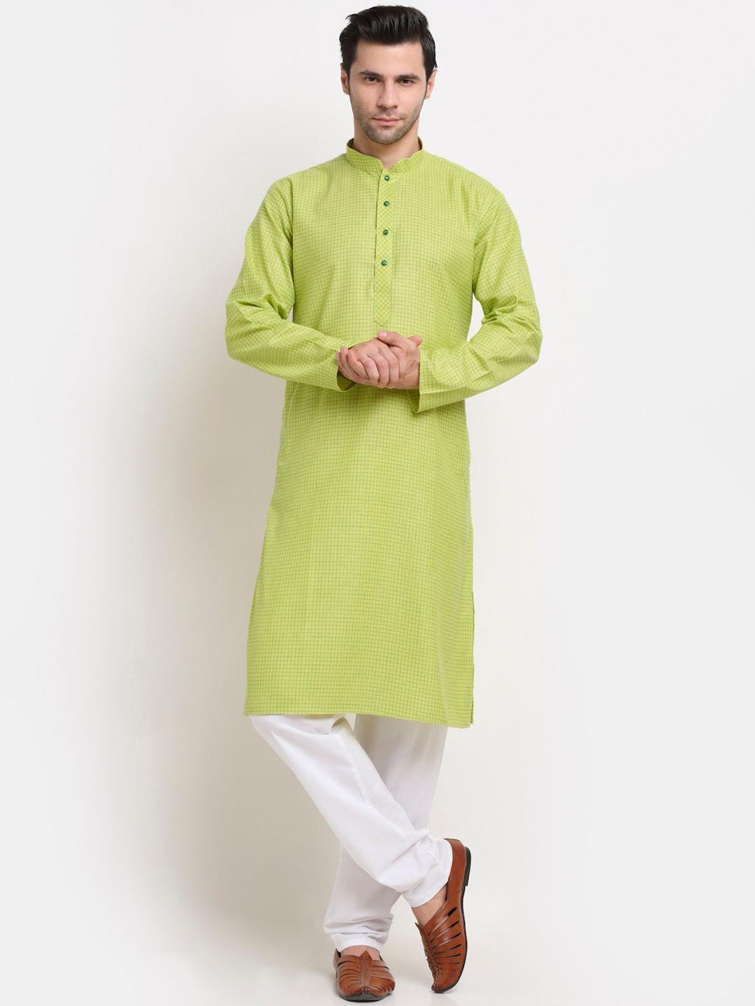 kraft india men green printed regular pure cotton kurta with pyjamas